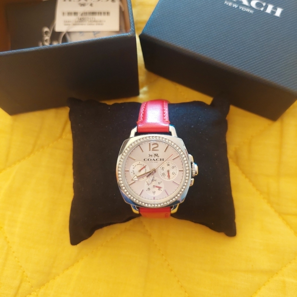 Coach Women's Watch with Red Leather Strap